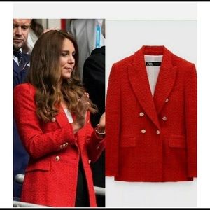 ZARA Red Double Breasted Blazer ASO Kate Middleton